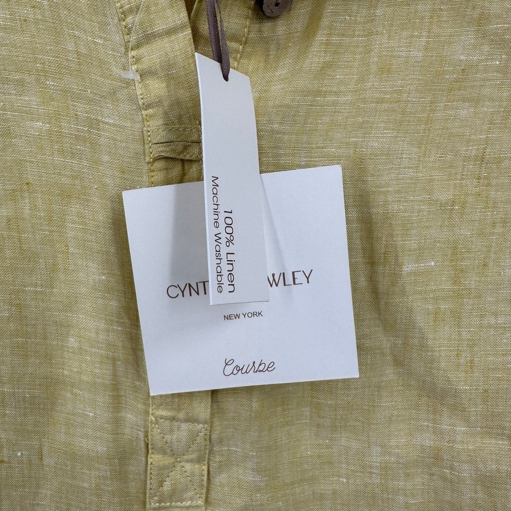 Womens Minimalist Linen Tunic Top Size 1X Earthy Chartreuse Relaxed Summer - Picture 4 of 8